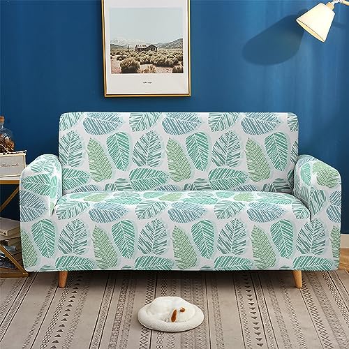 Sofa überzug Grüner Weißer Druck Sofabezug Elastischer Couch überzug Waschbar Sofa Cover Universal Sofabezug l Form Sofaüberwurf Sofaschoner Für Hunde Haustiere Sofahusse 2 Sitzer von QHDXL