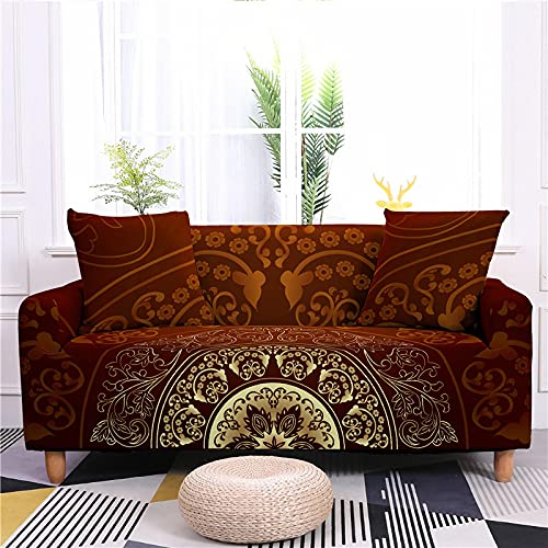 Sofa überzug Mandala Brown Sofabezug Elastischer Couch überzug Waschbar Sofa Cover Universal Sofabezug l Form Sofaüberwurf Sofaschoner Für Hunde Haustiere Sofahusse 3 Sitzer von QHDXL