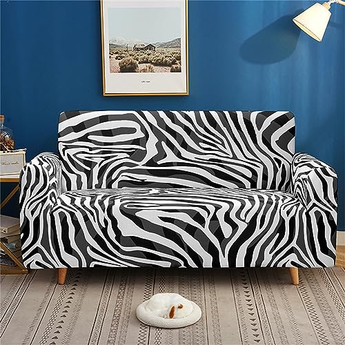 Sofa überzug Schwarzes Zebra-Muster Sofabezug Elastischer Couch überzug Waschbar Sofa Cover Universal Sofabezug l Form Sofaüberwurf Sofaschoner Für Hunde Haustiere Sofahusse 2 Sitzer von QHDXL