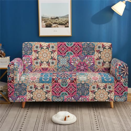 Sofa überzug Vintage Brown Mandala Sofabezug Elastischer Couch überzug Waschbar Sofa Cover Universal Sofabezug l Form Sofaüberwurf Sofaschoner Für Hunde Haustiere Sofahusse 3 Sitzer von QHDXL