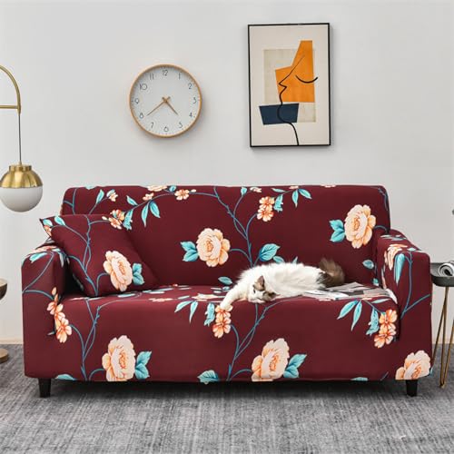 Sofa überzug Vintage Rote Blume Sofabezug Elastischer Couch überzug Waschbar Sofa Cover Universal Sofabezug l Form Sofaüberwurf Sofaschoner Für Hunde Haustiere Sofahusse 3 Sitzer von QHDXL