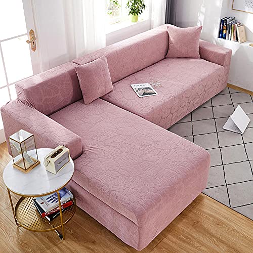 QHDXL Sofabezug 3Sitzer Rosa Kunstblätter Sofa überzug L Form Couchbezug Stretch Sofahusse Sofa Bezug Stretchy Sofabezüge Set Sofaüberwurf (190-230cm) von QHDXL