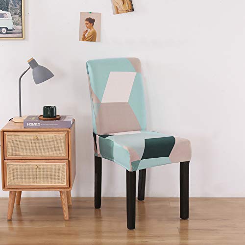 Stuhlhussen Mintgrüne Geometrie Stuhlbezug Stretch Removable Hussen für Stühle Universal Stuhlhussen Schwingstühle Chair Covers für Hotel Hochzeit Bankett Küche Restaurant Party(4 Pieces) von QHDXL