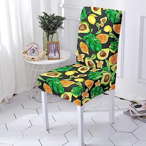 Stuhlhussen Schwarz Grün Tropical Stuhlbezug Stretch Removable Hussen für Stühle Universal Stuhlhussen Schwingstühle Chair Covers für Hotel Hochzeit Bankett Küche Restaurant Party(4 Pieces) von QHDXL