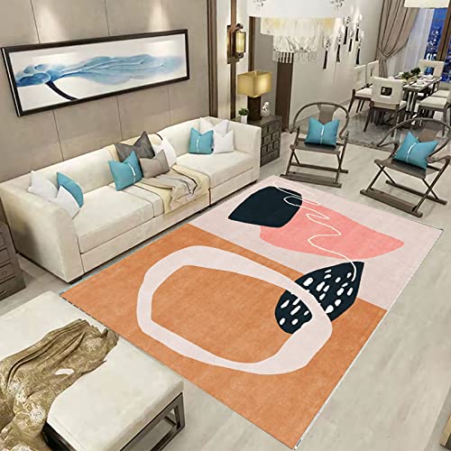 Teppich Orange Pink Geometrie Teppich Wohnzimmer für Schlafzimmer Kinderzimmer Outdoor Teppich Wetterfest rutschfest Teppiche Rug 150 x 200 cm Teppich Wohnzimmer Kurzflor Waschbar von QHDXL