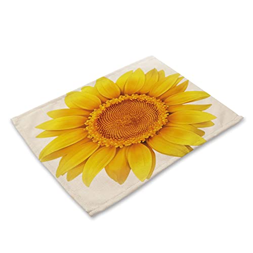 Tischsets Abwaschbar Gelbe Sonnenblume Platzsets Abwaschbar Platzdeckchen Leinen Dirt-Repellent Tischuntersetzer (Set of 2) Tischset for Kitchen Dining Table Hotel (45x30cm) von QHDXL