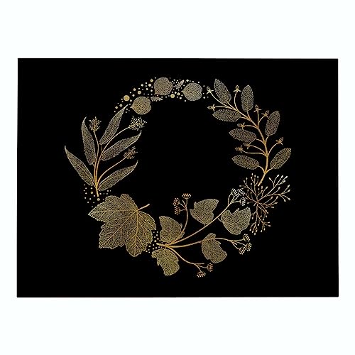 Tischsets Abwaschbar Schwarze Goldene Blätter Platzsets Abwaschbar Platzdeckchen Leinen Dirt-Repellent Tischuntersetzer (Set of 4) Tischset for Kitchen Dining Table Hotel (45x30cm) von QHDXL
