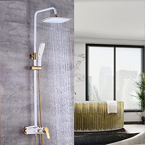 Duschsystem Weiß Gold Luxus Mit Armatur Regendusche, Duscharmatur Regendusche Wand Unterputz Modern Mit Handbrause Duscharmatur, Duschset Brausegarnitur Höhenverstellbar von QHENS
