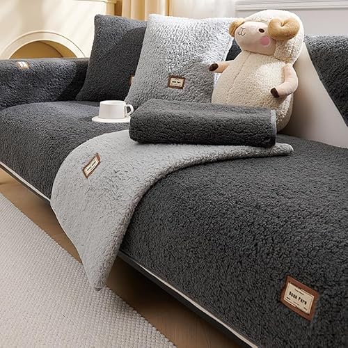 QHFTYL Sofa überzug rutschfest Sofabezug mit Armlehnen Sofaschoner 3 2 4 1 Sitzer für L/U Form Ecksofa Ledersofa (Dunkelgrau-90x210cm) von QHFTYL