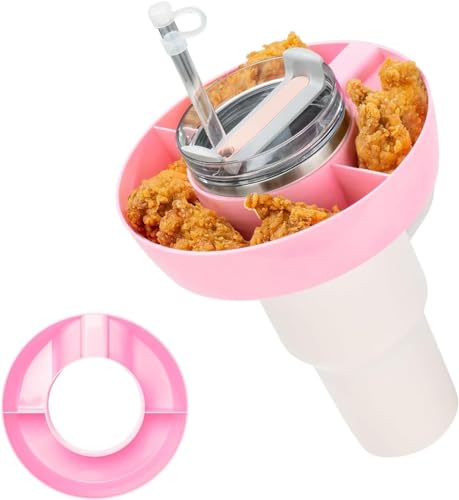 QHFlashbuy Snack-Tablett,Silikon Snackschale für Stanley Becher mit Griff,3-Fach Snack-Tablett,Snackhalter für Stanley Cup,Zubehör für Stanley Cup(rosa) von QHFlashbuy