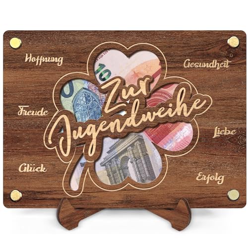 QHHENTOO Zur Jugendweihe Geldgeschenk - Geld Geschenke aus Holz inkl. Ständer zum Geburtstag Hochzeit Reise Geldgeschenke Verpackung Mit Grußkarten von QHHENTOO