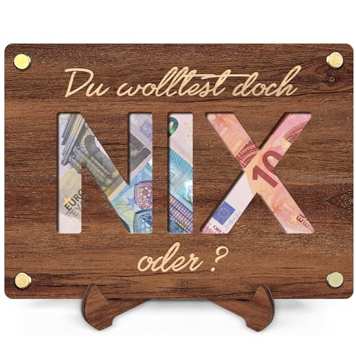 NIX Geschenk - Geld Geschenke aus Holz, NIX - Nichts gewünscht für Geburtstag Reisen Urlaub Hochzeit, Individuelles Lustige Geschenke für Männer und Frauen von QHHENTOO