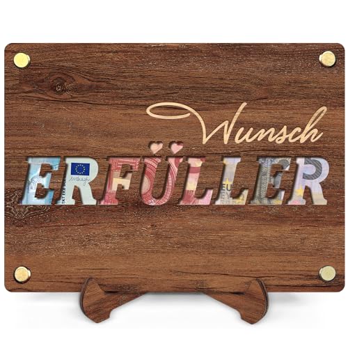 Wunscherfüller Geldgeschenk - Geld Geschenke aus Holz inkl. Ständer zum Geburtstag Hochzeit Reise Geldgeschenke Verpackung Mit Grußkarten von QHHENTOO