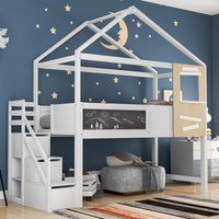 Hausbett Kinderbett mit Treppe und Fenster mit Lattenrost Treppe mit 3 Schubladen wei 200x90cm Hausbett Kinderbett mit Treppe und Fenster mit Lattenrost Treppe mit 3 Schubladen wei 200x90cm von QHJ