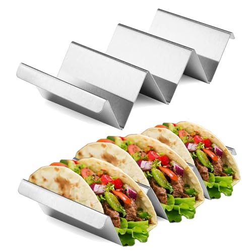 2 Stücke Taco Halter, Halter Ständer in Wellenform, Tortilla Halter mit Haltegriffen, Spülmaschinenfest & Backofenfest aus Edelstahl, für Halten Tacos, Sandwiches, Hot Dogs und Pfannkuchen, Gerade von qhklew