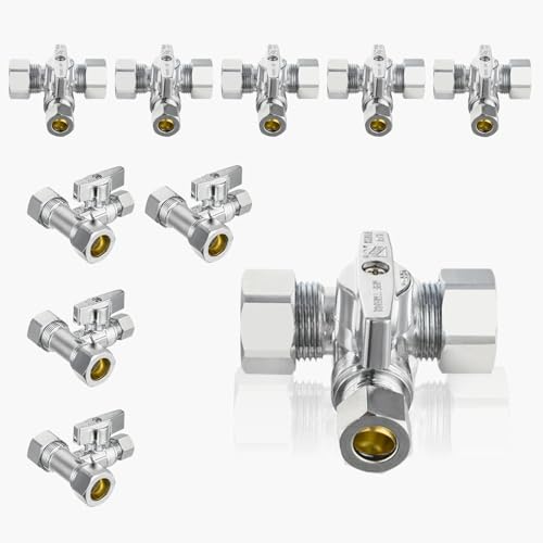 1/2" PEX Crimp-T-Absperrventil – 1/4-Drehung, verchromtes Messing, Wasserabsperrung for Warm-/Kaltwasseranwendungen(10pack Compression) von QHKYQNELX