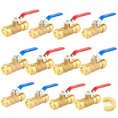 Bleifreier Messing-Kugelhahn mit Steckverbindung, 1/2" und 3/4" – werkzeuglose Absperrung for PEX/CPVC/Kupfer – zertifiziert for Trinkwasser(3/4Inch 12Pack) von QHKYQNELX
