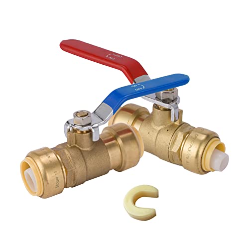 Bleifreier Messing-Kugelhahn mit Steckverbindung, 1/2" und 3/4" – werkzeuglose Absperrung for PEX/CPVC/Kupfer – zertifiziert for Trinkwasser(3/4Inch 2Pack) von QHKYQNELX