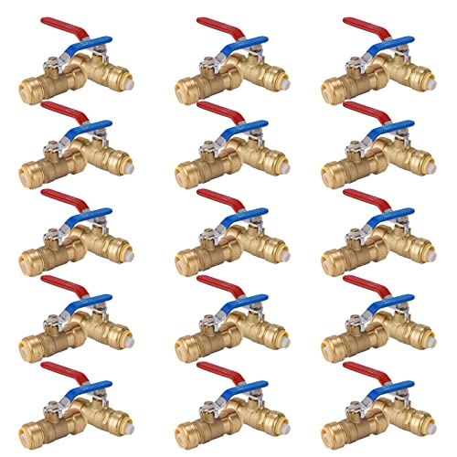 Bleifreier Messing-Kugelhahn mit Steckverbindung, 1/2" und 3/4" – werkzeuglose Absperrung for PEX/CPVC/Kupfer – zertifiziert for Trinkwasser(3/4Inch 30Pack) von QHKYQNELX