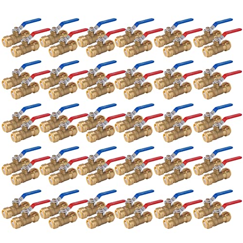 Bleifreier Messing-Kugelhahn mit Steckverbindung, 1/2" und 3/4" – werkzeuglose Absperrung for PEX/CPVC/Kupfer – zertifiziert for Trinkwasser(3/4Inch 50Pack) von QHKYQNELX