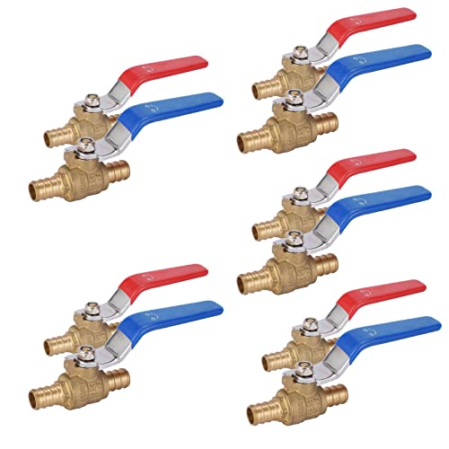 Bleifreier Messing-PEX-Kugelhahn, 1/2 und 3/4 Zoll, Vollanschluss-Absperrung mit Tropfenohr for heißes und kaltes Wasser(1/2inch(10Pack)) von QHKYQNELX
