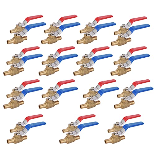 Bleifreier Messing-PEX-Kugelhahn, 1/2 und 3/4 Zoll, Vollanschluss-Absperrung mit Tropfenohr for heißes und kaltes Wasser(1/2inch(30Pack)) von QHKYQNELX