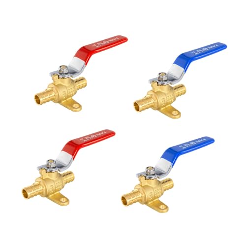 Bleifreier Messing-PEX-Kugelhahn, 1/2 und 3/4 Zoll, Vollanschluss-Absperrung mit Tropfenohr for heißes und kaltes Wasser(1/2inch(4Pack)) von QHKYQNELX