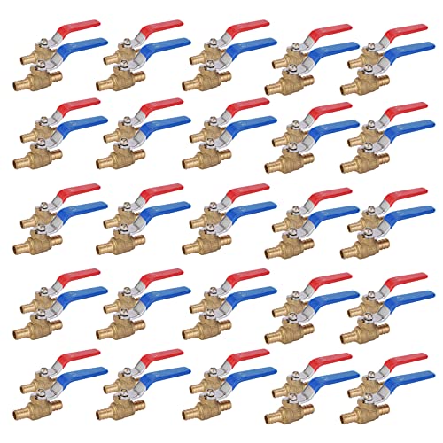 Bleifreier Messing-PEX-Kugelhahn, 1/2 und 3/4 Zoll, Vollanschluss-Absperrung mit Tropfenohr for heißes und kaltes Wasser(1/2inch(50Pack)) von QHKYQNELX