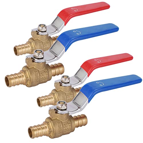 Bleifreier Messing-PEX-Kugelhahn, 1/2 und 3/4 Zoll, Vollanschluss-Absperrung mit Tropfenohr for heißes und kaltes Wasser(3/4inch(4Pack)) von QHKYQNELX