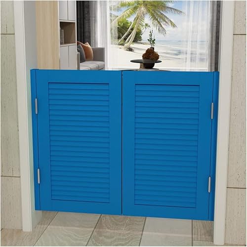 Cafe-Schwingtüren aus Massivholz – Elegante Salontüren mit Lamellen for den Innenbereich und Metallscharnieren for Küche und Schlafzimmer(Dark Blue,95x100cm) von QHKYQNELX