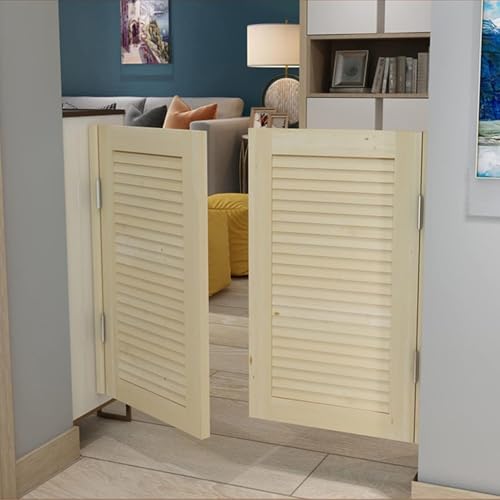 Cafe-Schwingtüren aus Massivholz – Elegante Salontüren mit Lamellen for den Innenbereich und Metallscharnieren for Küche und Schlafzimmer(Wood,120x80cm) von QHKYQNELX