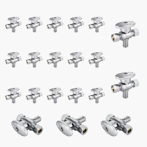 Eck-Absperrventil mit zwei Ausgängen, 1/2" FIP x 3/8" Kompression – Messing, Chrom, 1/4-Drehung for Warm-/Kaltwasseranwendungen(20pack PEX Crimp) von QHKYQNELX