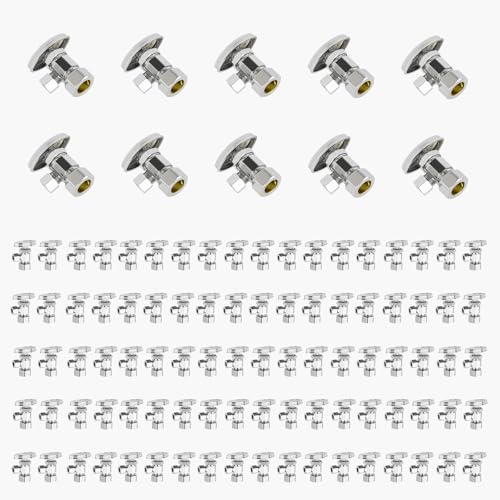 Mehrgängiges Eck-Absperrventil, 1/2" FIP x 3/8" Kompression, bleifreies Messing verchromt, for die Wasserversorgung von Waschbecken und Toiletten(100pack Compression Connect) von QHKYQNELX