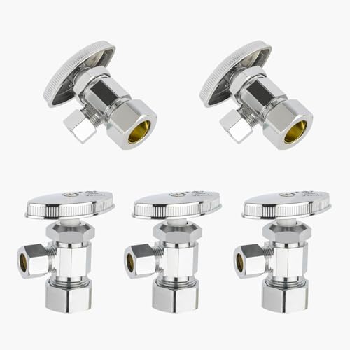 Mehrgängiges Eck-Absperrventil, 1/2" FIP x 3/8" Kompression, bleifreies Messing verchromt, for die Wasserversorgung von Waschbecken und Toiletten(5pack Compression Connect) von QHKYQNELX