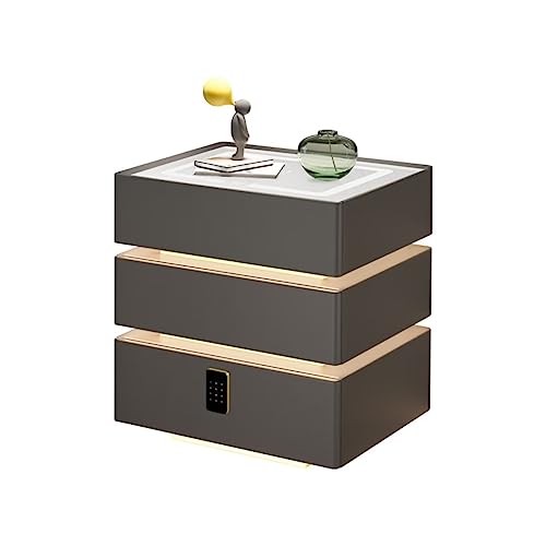 QHLIANGL Intelligenter Nachttisch mit USB-Ladefunktion, verstellbaren LED-Leuchten, Hochglanzoberfläche, 3 Schubladen, Zahlenschloss, moderner Nachttisch-Nizer fürs Schlafzimmer von QHLIANGL
