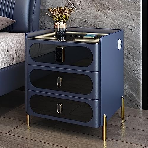 QHLIANGL Intelligenter Nachttisch mit kabelloser Aufladung, Bluetooth-Lautsprecher, Smart Lock, 3-farbigen LED-Leuchten und USB-Anschluss – Multifunktionaler Nachttisch für Schlafzimmer und Wohnzimme von QHLIANGL