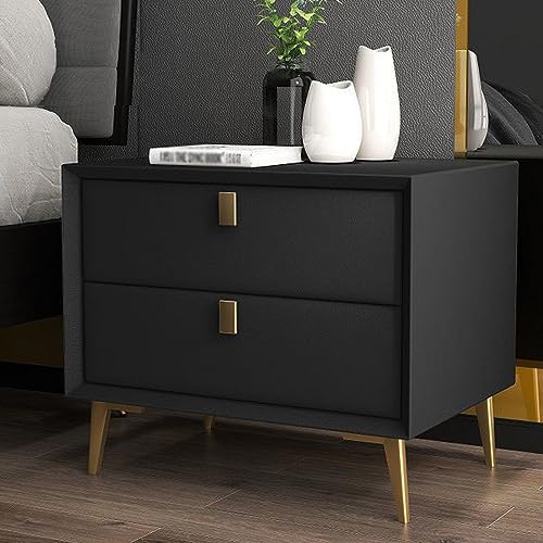 QHLIANGL Moderner Nachttisch mit 2 Schubladen, Massivholz- und Metallbeinen, stilvoller Beistelltisch fürs Schlafzimmer, kompaktes 40 cm/15,7 Zoll Design, perfektes Nachttischmöbel von QHLIANGL