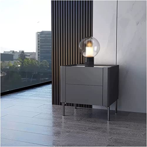 QHLIANGL Moderner Nachttisch mit eleganter Marmorplatte, 2 Schubladen, Metallbeine, Kleiner Beistelltisch für Schlafzimmer und Wohnzimmer, dunkelgrauer Nachttisch mit stilvollem Design von QHLIANGL