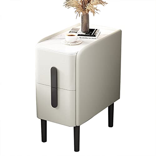 QHLIANGL Moderner schmaler Beistelltisch mit 2 Schubladen, schmaler Nachttisch für kleine Räume, Mid-Century-Nachttisch, cremefarbener Sofatisch, 40 x 40 x 48 cm von QHLIANGL
