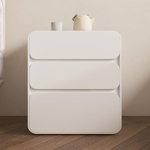 QHLIANGL Stilvoller Nachttisch aus weißem Leder mit 3 Schubladen – moderner Nachttisch aus Massivholz, bodenstehender Aufbewahrungsschrank, kein Zusammenbau erforderlich, 45 x 40 x 56 cm – perfekt fü von QHLIANGL