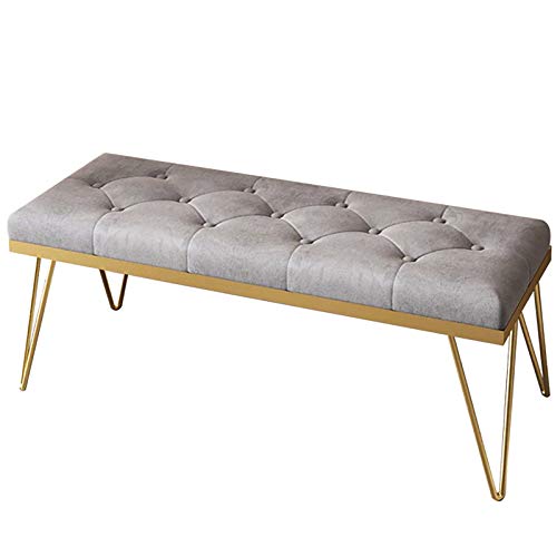 QHLMLL Aufbewahrungsbank für Flur, Schuhbank, kreative und einfache Kunst, Eisen, Haushalts-Schuhwechselhocker mit Samtkissen, lange Bank, multifunktionaler Bett-Endhocker (Farbe: Grau, Größe: 60 x 35 von QHLMLL