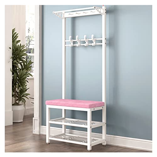 QHLMLL Garderobenständer Kleiderstange Garderobe Schuhbank 4-in-1 mit Sitzbank und Schuhablage für den Eingangsbereich robuste Standgarderobe Industrie-Akzentmöbel mit Metallrahmen (weiß + grün) von QHLMLL