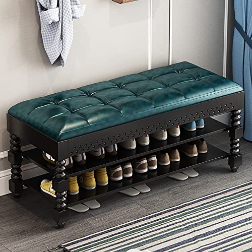 QHLMLL Gepolsterte Eingangsbank aus Leder mit Acrylbeinen, 2-lagiges Schuhregal, Bank mit Hebeplatte, Aufbewahrungsbank, rustikale Schuhbank, Schuhaufbewahrung, Organizer, 100 x 30 x 48 cm von QHLMLL