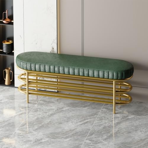 QHLMLL Gepolsterte Schuhbank für den Eingangsbereich, mit Metallaufbewahrung, für Eingangsbereich, Flur, Wohnzimmer, Schlafzimmer, Grün (80 x 42 x 35 cm) von QHLMLL