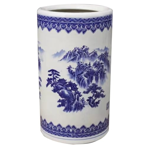 QHLMLL Handgefertigter 40/50 cm großer Schirmständer aus Keramik, bei hohen Temperaturen gebrannt, Heimdekor-Vase für Wohnzimmer oder Balkon, Flache Unterseite, rundes Design mit handgefertigter Ap von QHLMLL