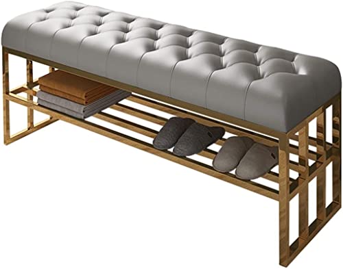 QHLMLL Luxuriöse Edelstahl-Schuhbank mit Stauraum, modernes Schuhregal, Bank für Schlafzimmer oder Bettende, Ledersofa-Hocker im Lieferumfang enthalten von QHLMLL