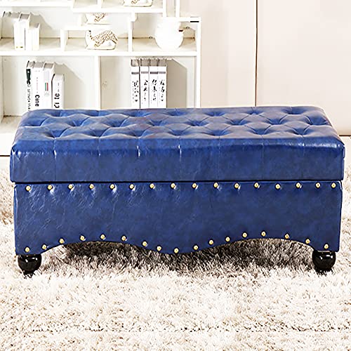 QHLMLL Luxuriöse Ottoman-Bank, Kunstleder-Bank mit Stauraum, modernes Wohnzimmer, Flur, Schuhe, Wickelhocker, Multifunktionsbänke, Marineblau, 60 x 45 x 45 cm von QHLMLL