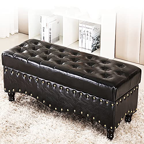 QHLMLL Luxuriöse Ottoman-Bank, Kunstleder-Bank mit Stauraum, modernes Wohnzimmer, Flur, Schuhe, Wickelhocker, Multifunktionsbänke, Schwarz, 60 x 45 x 45 cm von QHLMLL
