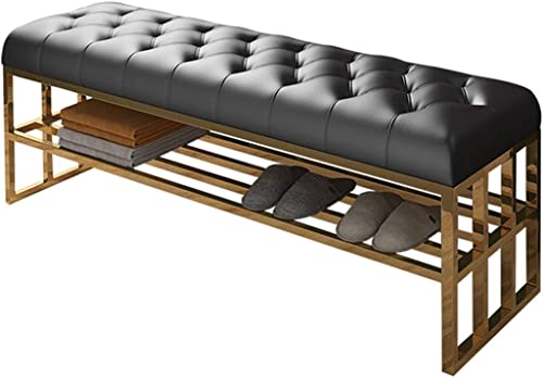 QHLMLL Luxuriöse Schuhbank aus Edelstahl mit Stauraum und Ledersofa-Hocker, moderne Schlafzimmer-Eingangsbank von QHLMLL