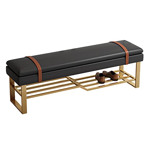 QHLMLL Luxuriöse Schuhbank mit großem Fassungsvermögen, Schuhwechselhocker für Flur, Schlafzimmer, Bank, Leder-Schuhbank mit gepolstertem Sitz, Schwarz, 100 x 35 x 45 cm von QHLMLL